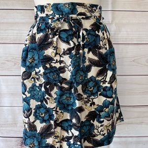 Loft linen elastic waist floral skirt, size large